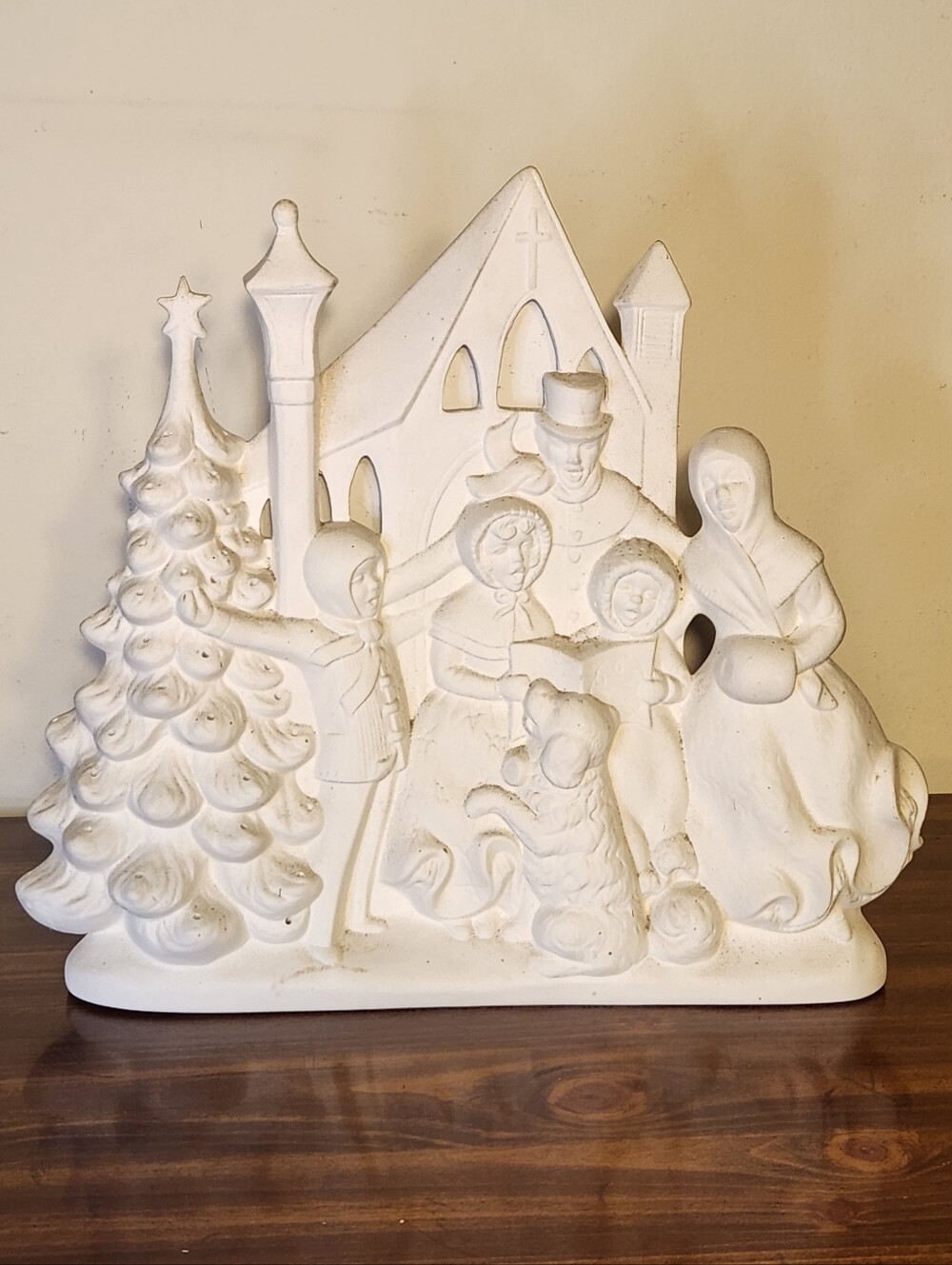 Rare Vtg Atlantic Mold Unpainted Ceramic Christmas Carolers Music & Light Tree